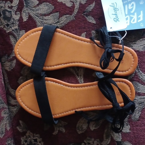 Rekayla Womens Shoes Size 10 Black Casual Ankle Tie Slingback Sandals - Picture 1 of 2